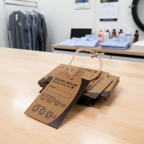50Pack Handmade Care Instruction Tags, Material Care Instructions Cards Hand Made Fabric Instructions Tag Material Instruction Tags for Homemade Materials(Kraft Paper,2"x3") in Kuwait