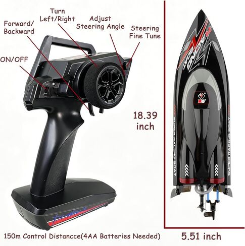 YUCT WLtoys WL916 Brushless RC Boat, 35MPH Fast Racing Boat for Pool & Lake, 18'' with 3S Power, Self-Righting, Water Cooling and Two 2200mAh Batteries in Saudi Arabia