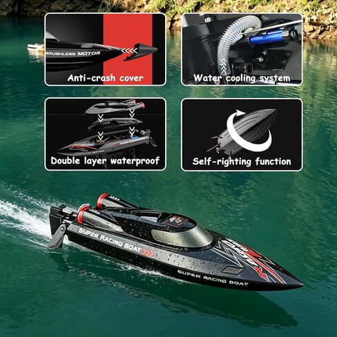 YUCT WLtoys WL916 Brushless RC Boat, 35MPH Fast Racing Boat for Pool & Lake, 18'' with 3S Power, Self-Righting, Water Cooling and Two 2200mAh Batteries in Saudi Arabia