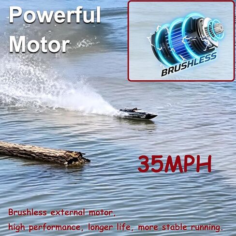 YUCT WLtoys WL916 Brushless RC Boat, 35MPH Fast Racing Boat for Pool & Lake, 18'' with 3S Power, Self-Righting, Water Cooling and Two 2200mAh Batteries in Saudi Arabia