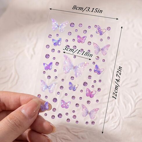5 Sheets Face Jewels Stick On - Colorful Face Jewels for Women with Butterfly - Self Adhesive 3D Body Jewels for DIY Crafts Decorations in Saudi Arabia