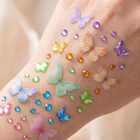 5 Sheets Face Jewels Stick On - Colorful Face Jewels for Women with Butterfly - Self Adhesive 3D Body Jewels for DIY Crafts Decorations in Saudi Arabia