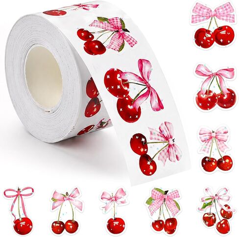 500pcs Pink Bow Stickers Roll, Self-Adhesive Cute Bow Cherry Stickers for DIY Crafts Scrapbook, Journal, Notebook, Album, Water Bottles, Envelopes, Greeting Card Decorations Supplies in Saudi Arabia