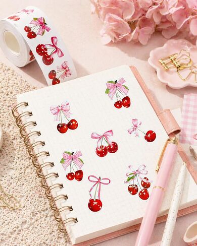 500pcs Pink Bow Stickers Roll, Self-Adhesive Cute Bow Cherry Stickers for DIY Crafts Scrapbook, Journal, Notebook, Album, Water Bottles, Envelopes, Greeting Card Decorations Supplies in Saudi Arabia