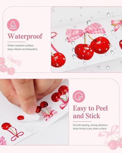500pcs Pink Bow Stickers Roll, Self-Adhesive Cute Bow Cherry Stickers for DIY Crafts Scrapbook, Journal, Notebook, Album, Water Bottles, Envelopes, Greeting Card Decorations Supplies in Saudi Arabia