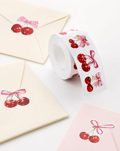 500pcs Pink Bow Stickers Roll, Self-Adhesive Cute Bow Cherry Stickers for DIY Crafts Scrapbook, Journal, Notebook, Album, Water Bottles, Envelopes, Greeting Card Decorations Supplies in Saudi Arabia