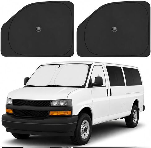2026 Upgraded Front Side Window Shade for 1996-2026 Chevy Express Cargo Van, Foldable Window Sunshade Sun Visor Protector, Side Window Shades Sun Shield Blocks UV Rays Heat, Pack of 2 in Saudi Arabia