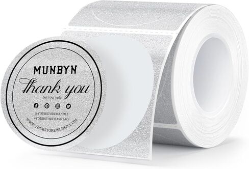 MUNBYN 2 Inch Silver Glitter Thermal Labels, Round Thermal Printer Labels for Small Businesses, Candle, 100 Sheets/1 Roll in Kuwait
