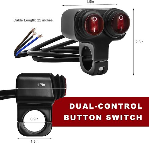 7/8" Motorcycle Light Bar Switch, Waterproof 12V 6A Handlebar Double Control Push Button Switch, Aluminium Alloy ATV ON/Off Switches for Headlights Spotlights Fog Lights in Saudi Arabia
