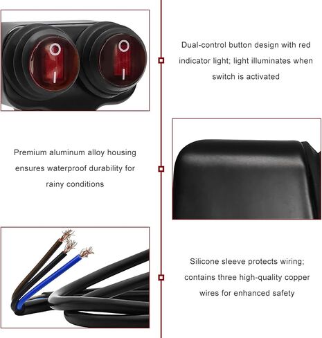 7/8" Motorcycle Light Bar Switch, Waterproof 12V 6A Handlebar Double Control Push Button Switch, Aluminium Alloy ATV ON/Off Switches for Headlights Spotlights Fog Lights in Saudi Arabia