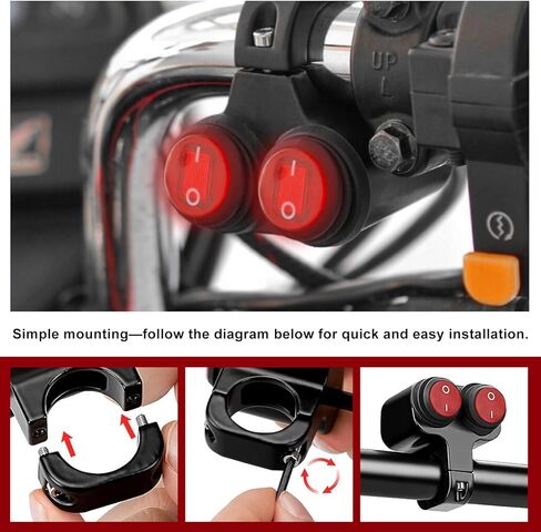 7/8" Motorcycle Light Bar Switch, Waterproof 12V 6A Handlebar Double Control Push Button Switch, Aluminium Alloy ATV ON/Off Switches for Headlights Spotlights Fog Lights in Saudi Arabia
