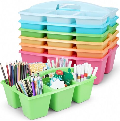 6 Pack Assorted Colors 6 Compartment Classroom Caddy with Handle Portable Plastic Storage Classroom Caddies Organizer for Classrooms Supply Teacher Office Table Desk(Pastel) in Saudi Arabia