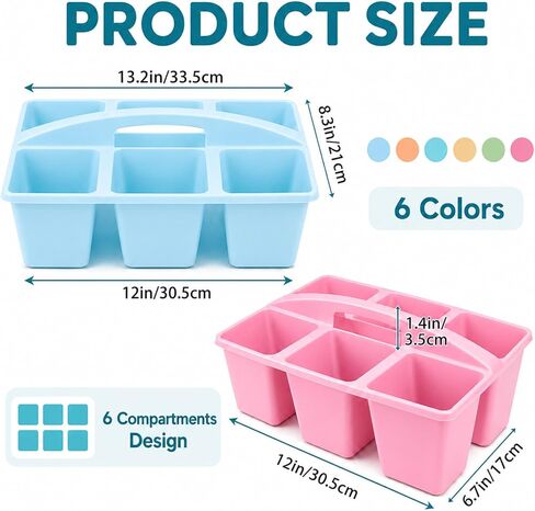 6 Pack Assorted Colors 6 Compartment Classroom Caddy with Handle Portable Plastic Storage Classroom Caddies Organizer for Classrooms Supply Teacher Office Table Desk(Pastel) in Saudi Arabia