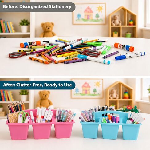6 Pack Assorted Colors 6 Compartment Classroom Caddy with Handle Portable Plastic Storage Classroom Caddies Organizer for Classrooms Supply Teacher Office Table Desk(Pastel) in Saudi Arabia
