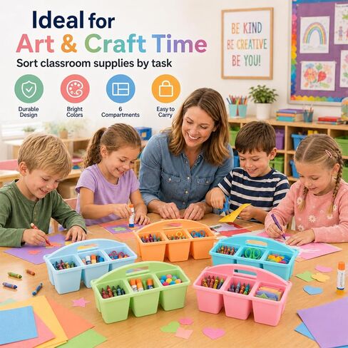6 Pack Assorted Colors 6 Compartment Classroom Caddy with Handle Portable Plastic Storage Classroom Caddies Organizer for Classrooms Supply Teacher Office Table Desk(Pastel) in Saudi Arabia