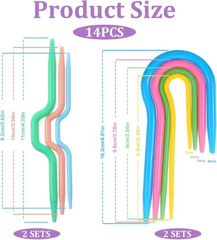 14PCS Cable Needles for Knitting, U Shape Cable Stitch Holder Needles, Plastic Bent Knitting Needle Set, Multicolor Twist Curved Hand Knit Weaving Needle in Saudi Arabia