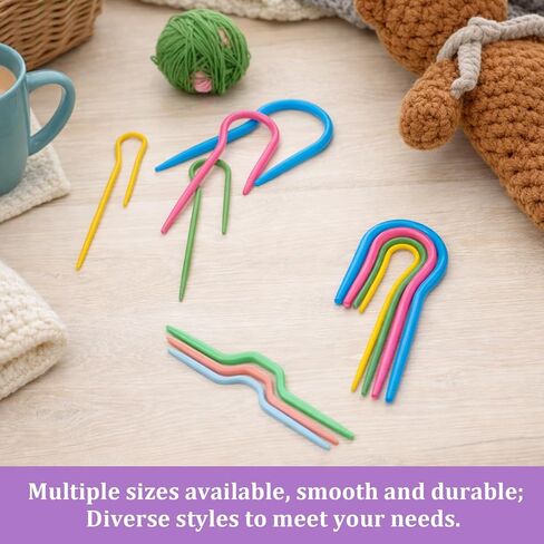 14PCS Cable Needles for Knitting, U Shape Cable Stitch Holder Needles, Plastic Bent Knitting Needle Set, Multicolor Twist Curved Hand Knit Weaving Needle in Saudi Arabia