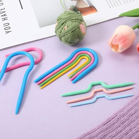 14PCS Cable Needles for Knitting, U Shape Cable Stitch Holder Needles, Plastic Bent Knitting Needle Set, Multicolor Twist Curved Hand Knit Weaving Needle in Saudi Arabia