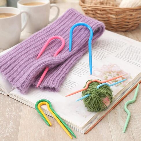 14PCS Cable Needles for Knitting, U Shape Cable Stitch Holder Needles, Plastic Bent Knitting Needle Set, Multicolor Twist Curved Hand Knit Weaving Needle in Saudi Arabia