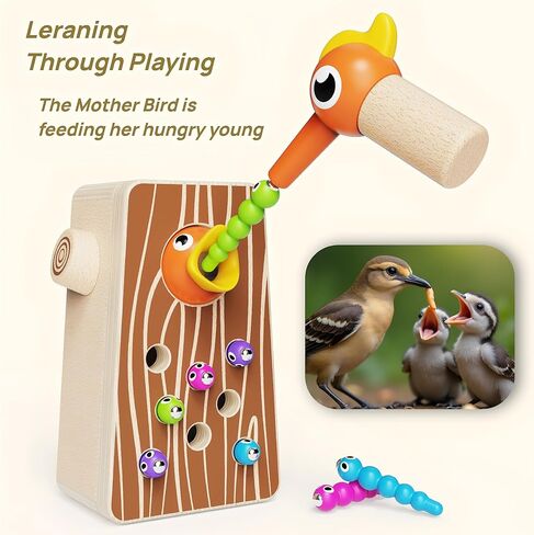 Montessori Toys for Boys and Girls Aged 2-4, Toddler Fine Motor Skills Learning, Wooden Bird Feeding Game in Saudi Arabia