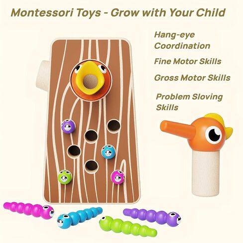 Montessori Toys for Boys and Girls Aged 2-4, Toddler Fine Motor Skills Learning, Wooden Bird Feeding Game in Saudi Arabia