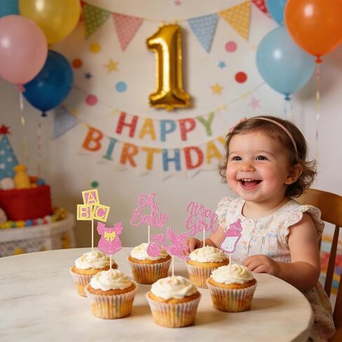 12 Pcs It's a Girl Baby Cupcake Toppers Rose Gold Glitter Baby Shower Cupcake Decorations Bow Dress Bottle Cake Decor for Baby Shower Gender Reveal Girl Birthday Party Supplies in Saudi Arabia
