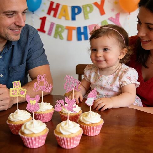 12 Pcs It's a Girl Baby Cupcake Toppers Rose Gold Glitter Baby Shower Cupcake Decorations Bow Dress Bottle Cake Decor for Baby Shower Gender Reveal Girl Birthday Party Supplies in Saudi Arabia