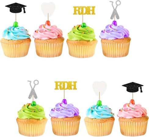 24pcs Dentist Cupcake Toppers, Congrats Dentist Cupcake Toppers, Gold Glitter Medical RDH Themed Cupcake Picks for Graduation, Doctor Graduation Party Supplies in Saudi Arabia