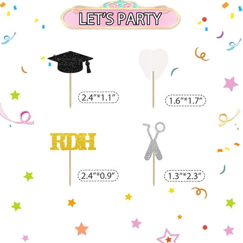 24pcs Dentist Cupcake Toppers, Congrats Dentist Cupcake Toppers, Gold Glitter Medical RDH Themed Cupcake Picks for Graduation, Doctor Graduation Party Supplies in Saudi Arabia