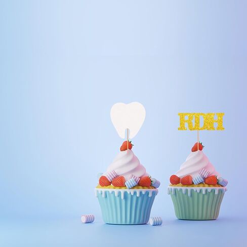 24pcs Dentist Cupcake Toppers, Congrats Dentist Cupcake Toppers, Gold Glitter Medical RDH Themed Cupcake Picks for Graduation, Doctor Graduation Party Supplies in Saudi Arabia