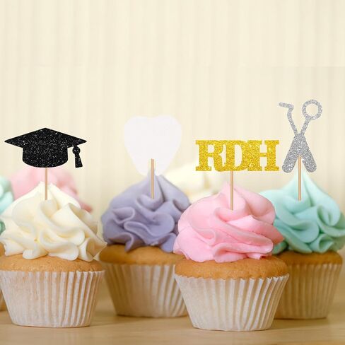 24pcs Dentist Cupcake Toppers, Congrats Dentist Cupcake Toppers, Gold Glitter Medical RDH Themed Cupcake Picks for Graduation, Doctor Graduation Party Supplies in Saudi Arabia