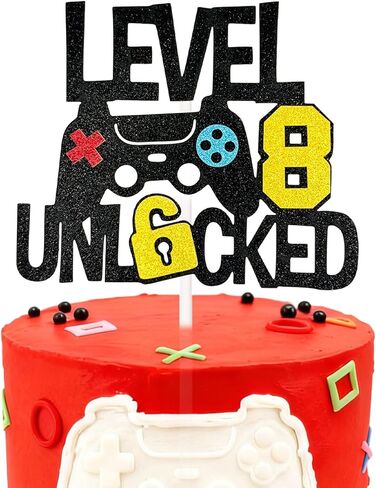 Level 8th Unlocked Cake Topper Happy 8 Birthday Cake Toppers Game Controller 8th Birthday Cake Decor - Video Play Game Movie Theme Party Supplies for Teenager in Saudi Arabia