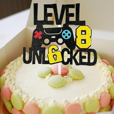 Level 8th Unlocked Cake Topper Happy 8 Birthday Cake Toppers Game Controller 8th Birthday Cake Decor - Video Play Game Movie Theme Party Supplies for Teenager in Saudi Arabia