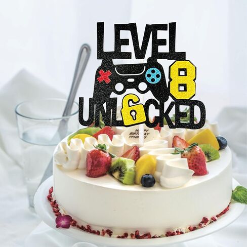 Level 8th Unlocked Cake Topper Happy 8 Birthday Cake Toppers Game Controller 8th Birthday Cake Decor - Video Play Game Movie Theme Party Supplies for Teenager in Saudi Arabia