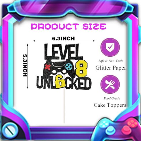 Level 8th Unlocked Cake Topper Happy 8 Birthday Cake Toppers Game Controller 8th Birthday Cake Decor - Video Play Game Movie Theme Party Supplies for Teenager in Saudi Arabia