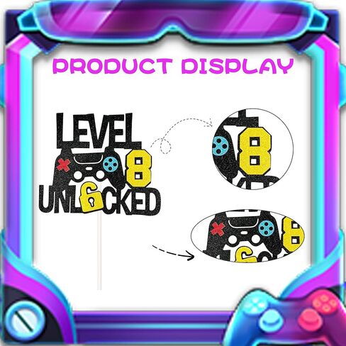 Level 8th Unlocked Cake Topper Happy 8 Birthday Cake Toppers Game Controller 8th Birthday Cake Decor - Video Play Game Movie Theme Party Supplies for Teenager in Saudi Arabia