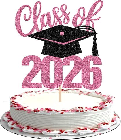 Rsstarxi 1 حزمة فئة من 2026 كعكة توبر قبعة التخرج بريق دبلوم تم تهنئة التخرج كعكة اختيار لعام 2026 موضوع التخرج لوازم تزيين الكيك باللون الوردي in Kuwait