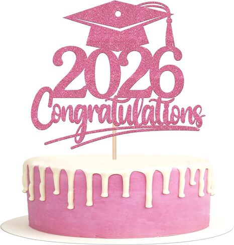 Rsstarxi 1 حزمة فئة من 2026 كعكة توبر قبعة التخرج بريق دبلوم تم تهنئة التخرج كعكة اختيار لعام 2026 موضوع التخرج لوازم تزيين الكيك باللون الوردي in Kuwait
