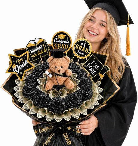 Graduation DIY Money Bouquet Kit 2026, 144pcs - Create Your Own Cash Gift Set for Her Him, Thoughtful Class of 2026 Graduation Gifts with 20 Roses, Teddy Bear, Wrapping Paper & Full Accessories in Saudi Arabia