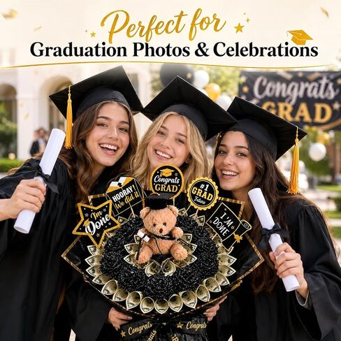 Graduation DIY Money Bouquet Kit 2026, 144pcs - Create Your Own Cash Gift Set for Her Him, Thoughtful Class of 2026 Graduation Gifts with 20 Roses, Teddy Bear, Wrapping Paper & Full Accessories in Saudi Arabia