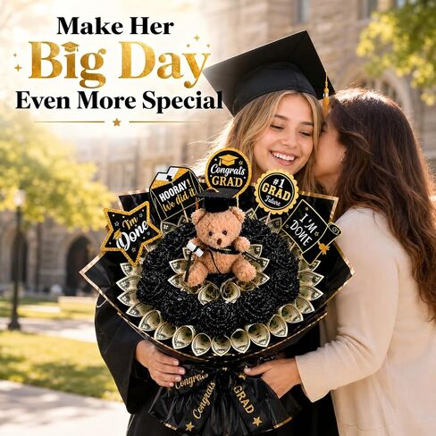 Graduation DIY Money Bouquet Kit 2026, 144pcs - Create Your Own Cash Gift Set for Her Him, Thoughtful Class of 2026 Graduation Gifts with 20 Roses, Teddy Bear, Wrapping Paper & Full Accessories in Saudi Arabia