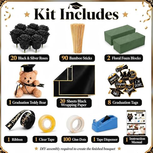 Graduation DIY Money Bouquet Kit 2026, 144pcs - Create Your Own Cash Gift Set for Her Him, Thoughtful Class of 2026 Graduation Gifts with 20 Roses, Teddy Bear, Wrapping Paper & Full Accessories in Saudi Arabia