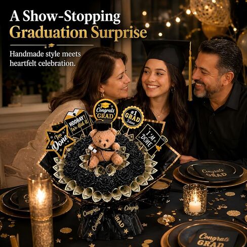 Graduation DIY Money Bouquet Kit 2026, 144pcs - Create Your Own Cash Gift Set for Her Him, Thoughtful Class of 2026 Graduation Gifts with 20 Roses, Teddy Bear, Wrapping Paper & Full Accessories in Saudi Arabia