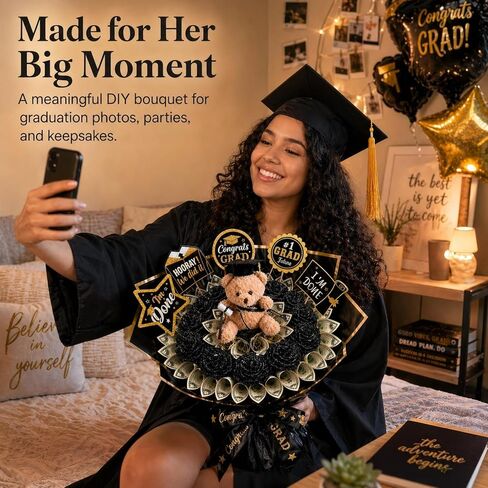 Graduation DIY Money Bouquet Kit 2026, 144pcs - Create Your Own Cash Gift Set for Her Him, Thoughtful Class of 2026 Graduation Gifts with 20 Roses, Teddy Bear, Wrapping Paper & Full Accessories in Saudi Arabia