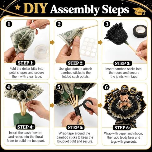 Graduation DIY Money Bouquet Kit 2026, 144pcs - Create Your Own Cash Gift Set for Her Him, Thoughtful Class of 2026 Graduation Gifts with 20 Roses, Teddy Bear, Wrapping Paper & Full Accessories in Saudi Arabia