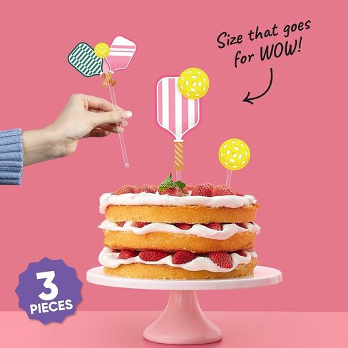 Big Dot of Happiness Pink Pickleball Cake Topper Set, Dessert Decorations for Pickleball Birthday Party or Girls Country Club Theme – 3 Count in Kuwait