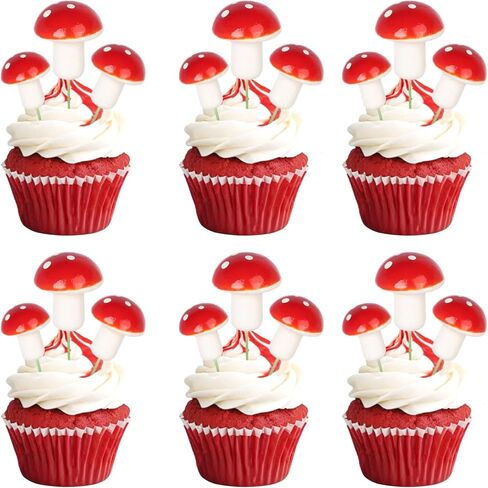 30 Pack Mushroom Cupcake Toppers Red Mini Mushroom Toothpicks Cupcake Picks for Baby Shower Boys Girls Birthday Party Micro Landscape Cake Decorations Party Supplies in Kuwait