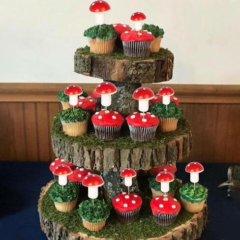 30 Pack Mushroom Cupcake Toppers Red Mini Mushroom Toothpicks Cupcake Picks for Baby Shower Boys Girls Birthday Party Micro Landscape Cake Decorations Party Supplies in Kuwait