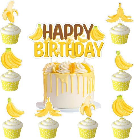 الموز عيد ميلاد كعكة القبعات العالية الموز كب كيك يختار الموز حزب كعكة الزينة الفاكهة الاستوائية كعكة ديكور للأطفال لطيف الموز حفلة عيد ميلاد لوازم in Kuwait