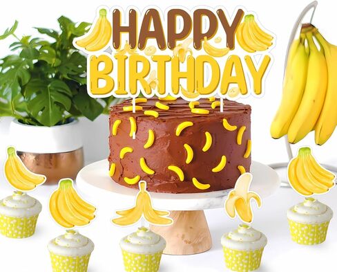 الموز عيد ميلاد كعكة القبعات العالية الموز كب كيك يختار الموز حزب كعكة الزينة الفاكهة الاستوائية كعكة ديكور للأطفال لطيف الموز حفلة عيد ميلاد لوازم in Kuwait